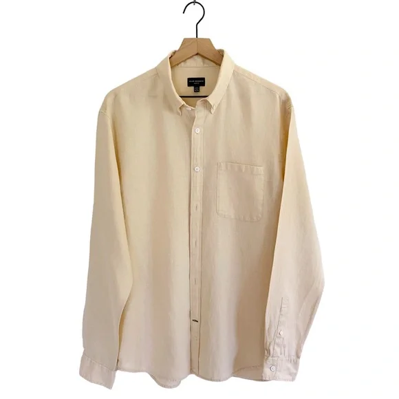 Club Monaco Yellow 100% Linen Slim Fit Shirt - Picture 6 of 8